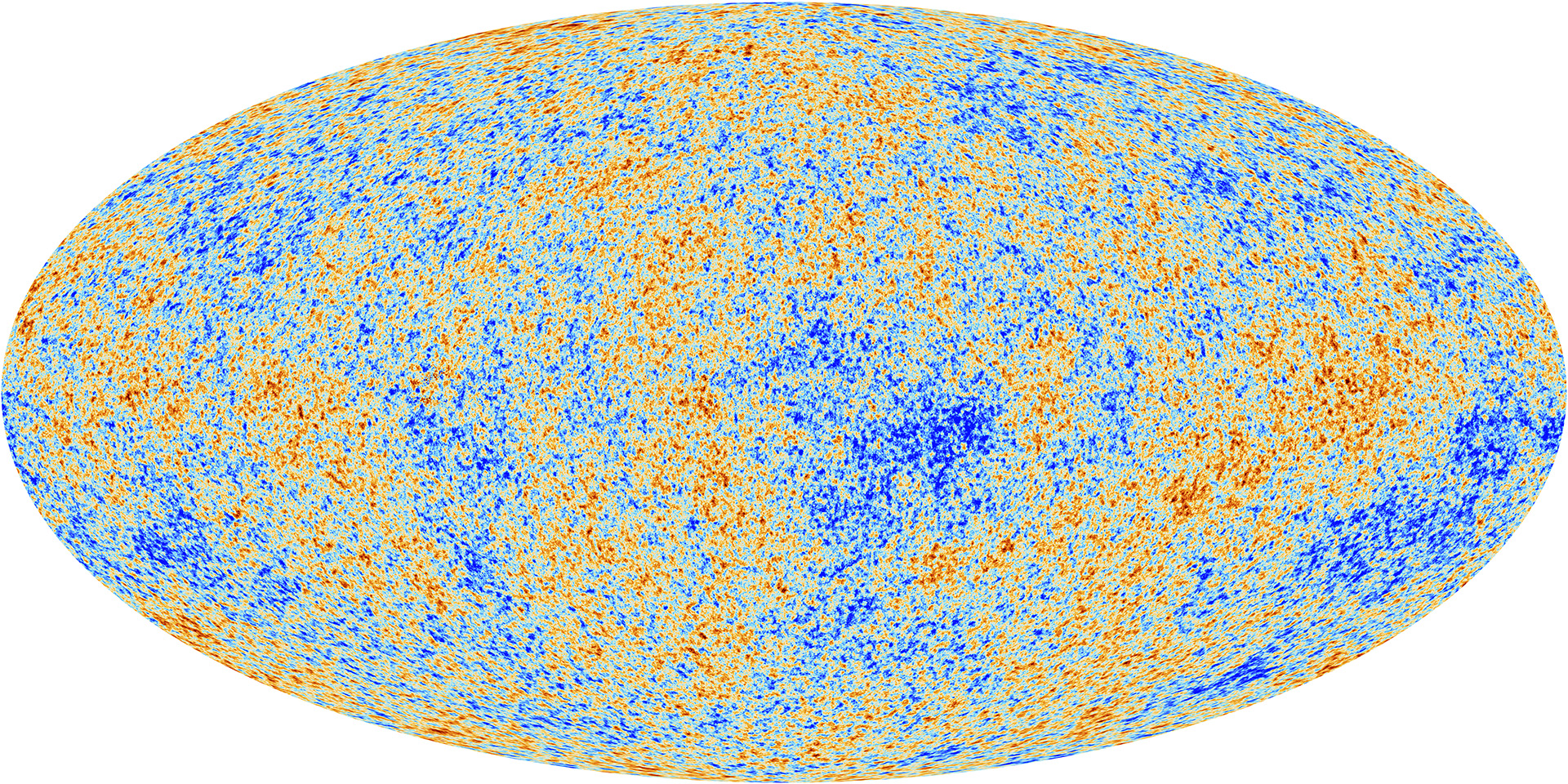 Carte du ciel Planck de 2013 : les couleurs représentent les petites différences de température du rayonnement fossile.